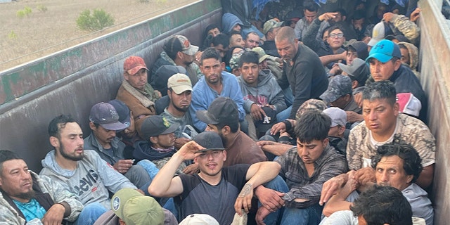 Texas Department of Public Safety officers found 76 migrants being smuggled inside a trailer in Dimmit County, Texas, March 31, 2022. 