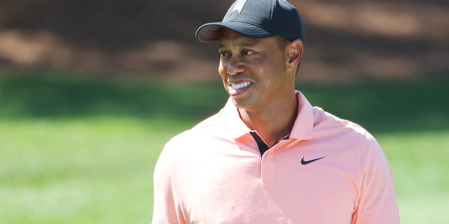 Tiger Woods warms up in the practice area prior to the Masters at Augusta National Golf Club on April 03, 2022, in Augusta, Georgia. 