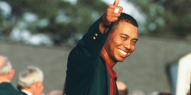 Tiger Woods at the presentation ceremony of the 2002 Masters tournament.