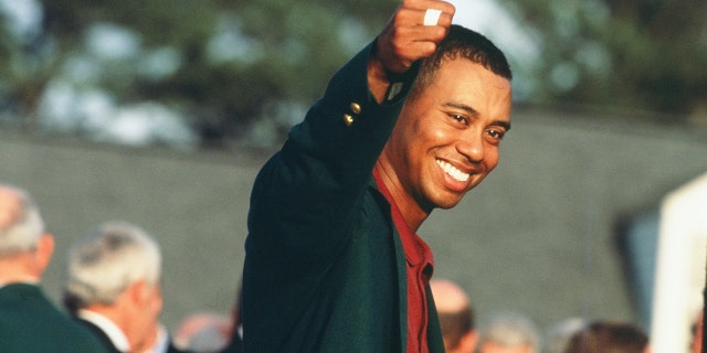 Tiger Woods at the presentation ceremony of the 2002 Masters tournament.