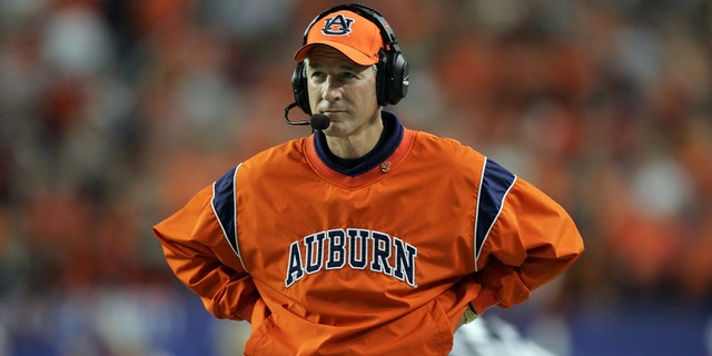 Closeup of Auburn coach Tommy Tuberville during game vs Tennessee, Atlanta, GA on Dec. 4, 2004.