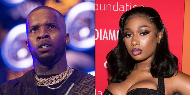 This combination photo shows Tory Lanez performing at HOT 97 Summer Jam 2019 in East Rutherford, New Jersey, on June 2, 2019, left, and Megan Thee Stallion attending the Diamond Ball benefit gala in New York on Sept. 12, 2019. 