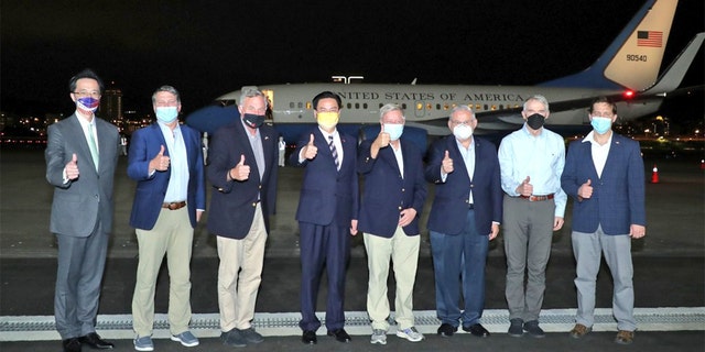 Sens. Lindsey Graham, Bob Menendez, Richard Burr, Rob Portman and Ben Sasse and Rep. Ronny Jackson were greeted on their arrival to Taiwan Thursday, April 14, 2022.