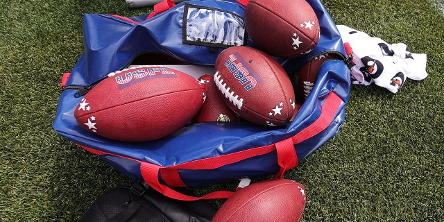 A detail image of USFL equipment before the game between the Philadelphia Stars and the New Orleans Breakers at Protective Stadium on April 17, 2022 in Birmingham, Alabama.