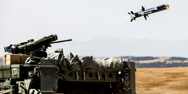 A Javelin missile fired by soldiers with the 2nd Stryker Brigade Combat Team heads toward a target during a live-fire training exercise April 28, 2022, at Fort Carson, Colo.