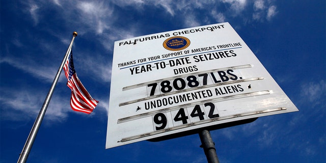 A sign is seen at the Falfurrias U.S. Border Patrol checkpoint near Falfurrias, Texas March 29, 2013.