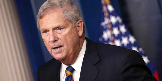 Agriculture Secretary Tom Vilsack addressing the press.