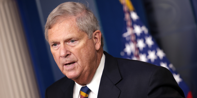 Agriculture Secretary Tom Vilsack addressing the press.