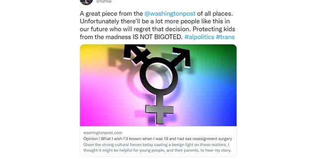 Radio personality Michael Yaffee praised The Washington Post for publishing an op-ed by a transgender woman warning against the negative effects of having sex re-assignment surgery at an early age. (Screenshot/Twitter)