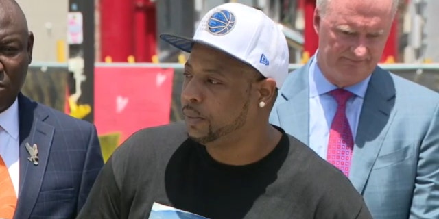 Yarnell Sampson, Tyre Sampson's father, speaks during an April 26 press conference.