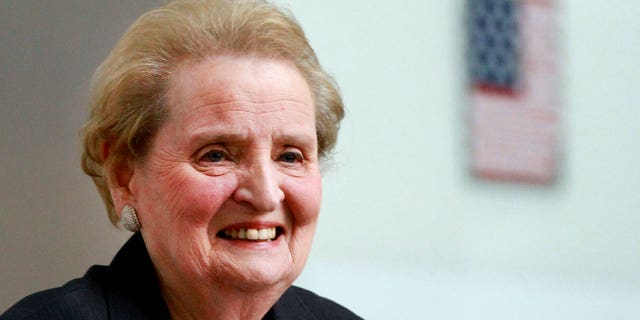 Former Secretary of State Madeleine Albright smiles at the Smithsonian National Museum of American History in Washington on May 24, 2012.