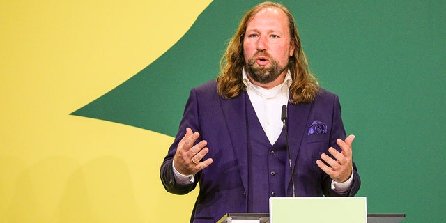 Co-chair of the German Green Party's parliamentary group Anton Hofreiter delivers a speech during a meeting of the Greens Party states' council (Länderrat) on October 2, 2021, in Berlin, Germany. 