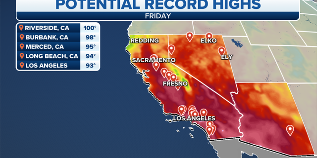 Friday potential western record-high temperatures