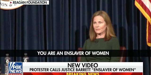 Justice Barrett is heckled by a protestor on a clip featured on Fox News @ Night (3:34)