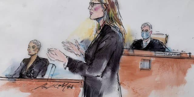 In this courtroom artist sketch, Los Angeles Superior Court Judge Gregory W. Alarcon sits in court in Los Angeles, Tuesday, April 19, 2022