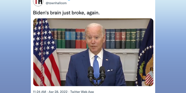 Conservative outlet reacts to Biden's gaffes during an address from April.