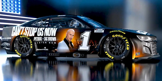 Chastain's car will feature an ad for Pitbull's "Can't Stop Us Now" tour and single.