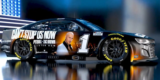 Chastain's car will feature an ad for Pitbull's "Can't Stop Us Now" tour and single.