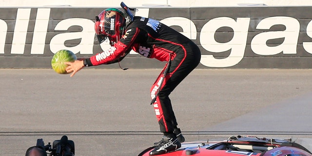 Chastain celebrates wins by smashing a watermelon to promote his family's farming business.