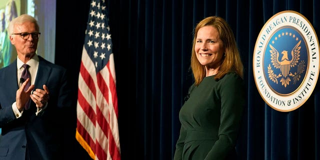 The Library of Congress does not appear to have held any similar events for the investiture of Justices Amy Coney Barrett (pictured), Neil Gorsuch and Brett Kavanaugh.