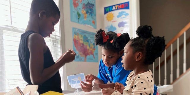 Children study during homeschooling, in Raleigh, N.C. (Courtesy of Dalaine Bradley via AP)