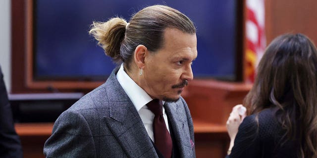 Johnny Depp is pictured here on April 28, 2022, in Fairfax County Circuit Court. Depp jetted off to England over the weekend after the trial in Fairfax County Circuit Court in Virginia was given to the jury. 