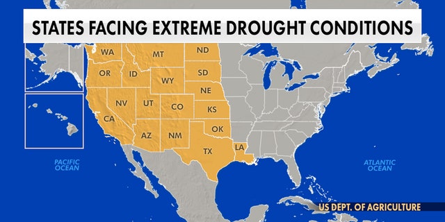 几乎 43% of the country is experiencing severe drought conditions. Just over 20% is experiencing extreme drought conditions, 截至 4 月 25, 2022, 根据美国. 农业部. 