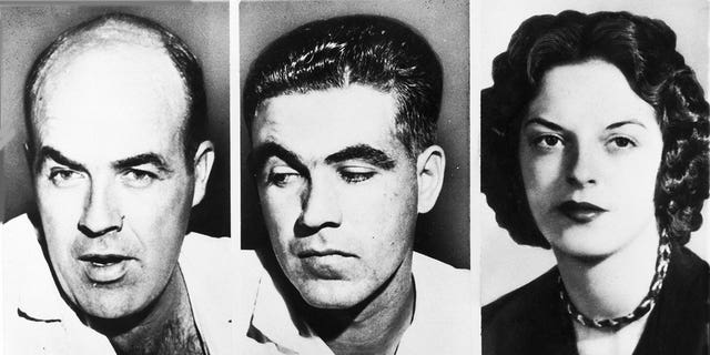 John W. Milam, su medio hermano Roy Bryant, de 24 años, y la esposa de Bryant, Carolyn, en Sumner, Mississippi, cerca del momento en que comenzó el juicio de los hombres el 18 de septiembre de 1955.