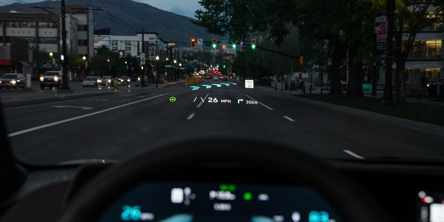 The EV6 head-up display features augmented reality graphics.