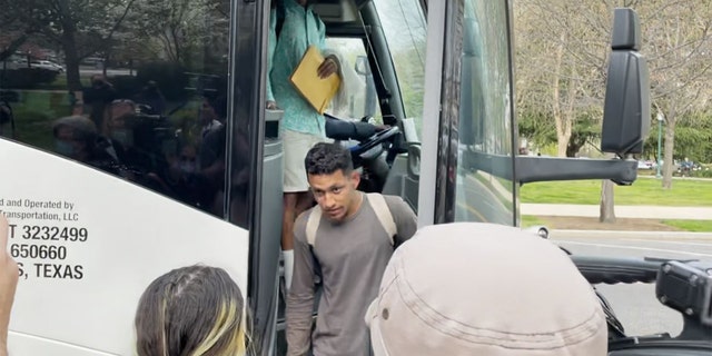 A fourth migrant bus from Texas arrived in Washington, D.C., near the U.S. Capitol, Saturday, April 16, 2022.