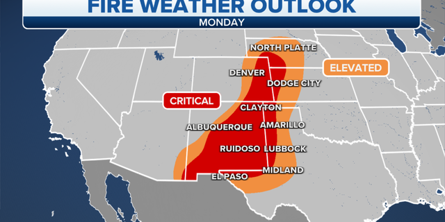 The risk of fire danger for Monday.