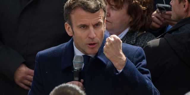 Emmanuel Macron, France's president, speaks during an address to inhabitants and elected officials in Spezat, France, on Tuesday, April 5, 2022.