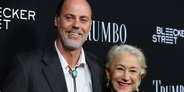 Rio Hackford and Helen Mirren attend the premiere of "Trumbo" at Samuel Goldwyn Theater on Oct. 27, 2015, in Beverly Hills, California.