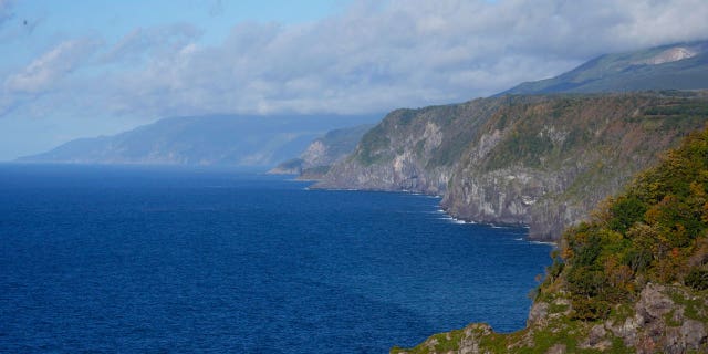 This photo shows Shiretoko Peninsula in the northern island of Hokkaido, Japan. 