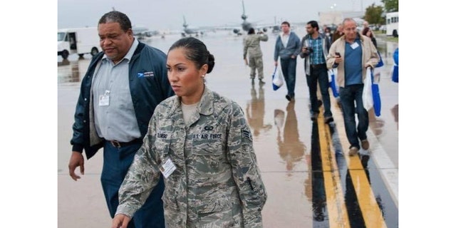Air Force veteran Jasmine Zielomski of California is spotted in uniform while on active duty. (514th AMW Public Affairs JBMDL)