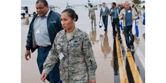 Air Force veteran Jasmine Zielomski of California is spotted in uniform while on active duty. (514th AMW Public Affairs JBMDL)