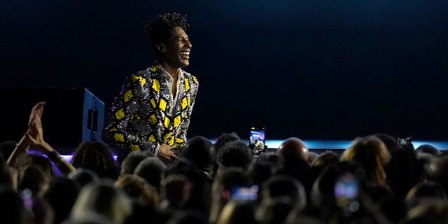 Jon Batiste is seen in the audience before going on stage to accept the award for best music video for "Freedom" at the 64th Annual Grammy Awards on Sunday, April 3, 2022, in Las Vegas. 