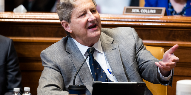Sen. John Kennedy, R-La., questions Attorney General Merrick Garland during a Senate Appropriations Subcommittee on Commerce, Justice, Science, and Related Agencies hearing to discuss the fiscal year 2023 budget of the Department of Justice at the Capitol in Washington, Tuesday, April 26, 2022. (Jim Lo Scalzo/Pool Photo via AP)