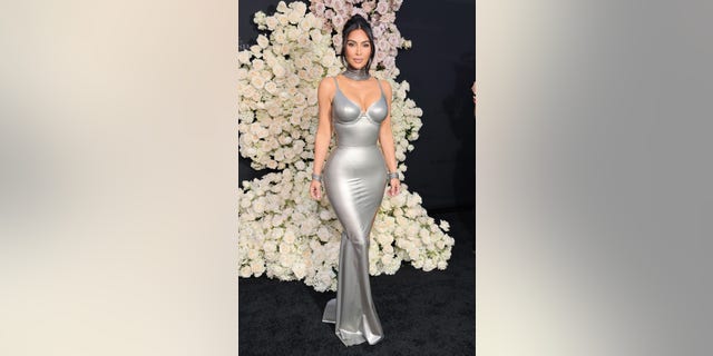 Kim Kardashian stunned in a metallic dress at the Los Angeles premiere of Hulu's new show "The Kardashians."