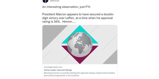 White House Chief of Staff Touts Biden’s Unpopularity After Wildly Unpopular Emmanuel Macron Wins French Presidential Election 1 White House chief of staff Ron Klain appeared to tout President Biden's low approval rating in a tweet from April 24, 2022.