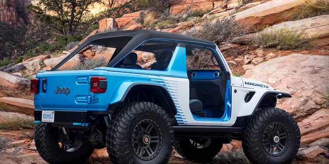 The Jeep Wrangler Magneto 2.0 can accelerate to 60 mph in two seconds.