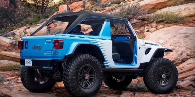 The Jeep Wrangler Magneto 2.0 can acellerate to 60 mph in two seconds.