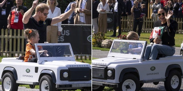 Prințul Harry și Meghan Markle participă la Land Rover Driving Challenge la locul Jocurilor Invictus din Haga, Olanda, sâmbătă, 16 aprilie 2022. 