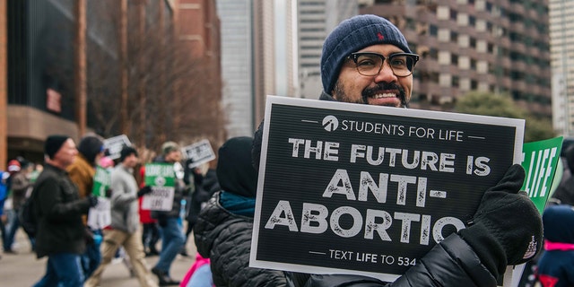 Pro-life demonstrators march during the "Right To Life" rally on January 15, 2022 in Dallas, Texas. (Photo by Brandon Bell/Getty Images)