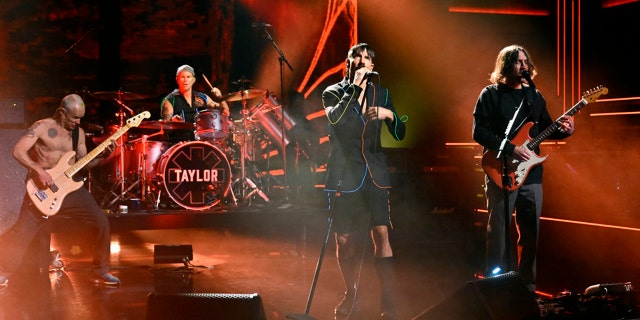 Musical guest Red Hot Chili Peppers perform on "The Tonight Show with Jimmy Fallon." The performance also aired on "Jimmy Kimmel Live!"