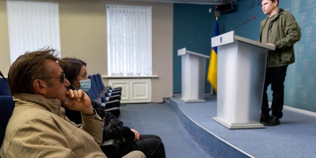 Actor and director Sean Penn attends a press briefing at the Presidential Office in Kyiv, Ukraine, Feb. 24, 2022.