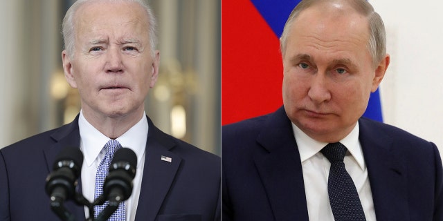 President Biden, left, said he believes Russian President Vladimir Putin miscalculated Russia's ability to conquer Ukraine.