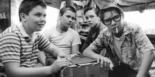 Jerry O'Connell, River Phoenix, Wil Wheaton and Corey Feldman in a scene from the film "Stand By Me," 1986.