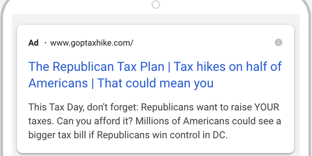 Digital DNC ad prior to tax day will be displayed in key states on the battlefield. 