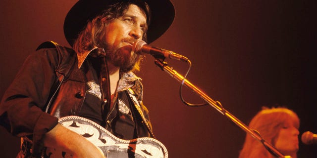 Country singer Waylon Jennings performs at Alex Cooley's Capri Ballroom in February 1979.